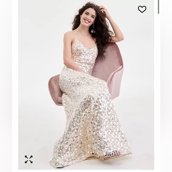 Say Yes To The Prom Dresses & Skirts - NWT!! Sparkling Sequin Spaghetti-Strap Prom Dress in Champagne